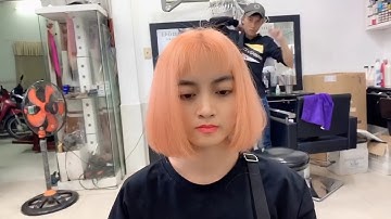 hướng dẫn nhuộm màu cam khói ánh hồng nhẹ ,  tẩy tóc và nhuộm tóc SHOT italy ,hùng đông tinh hair