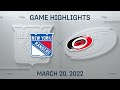 NHL Highlights | Rangers vs. Hurricanes - Mar 20, 2022