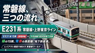 【Nゲージ】E231系常磐線・上野東京ライン × E531系 常磐線・上野東京ライン + E531系 赤電タイプ 5両付属編成 × 東京メトロ 千代田線16000系 1次車 走行集