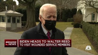President Joe Biden heads to Walter Reed to visit wounded service members, talks Covid relief
