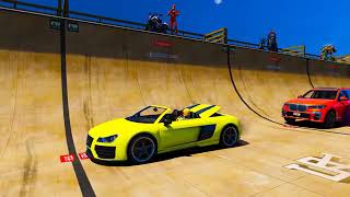 Continuation next Epic challenge jump Ramp Mount Chiliad Spiderman BMW Cars Audi Monster Truck
