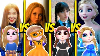 Wednesday vs Frozen vs M3GAN vs Blackpink Rose  My talking Angela 2  Who Will Win  New Update