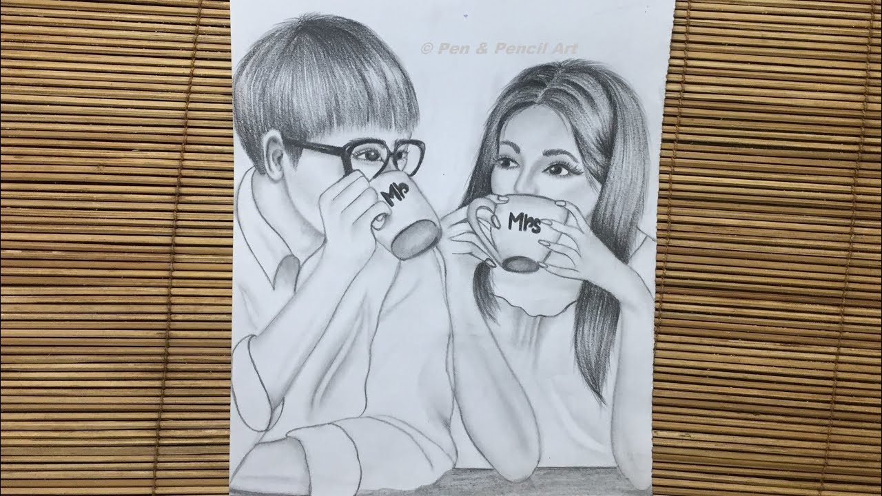 Valentine Couple Drawing by Pencil - How to draw Romantic Couple