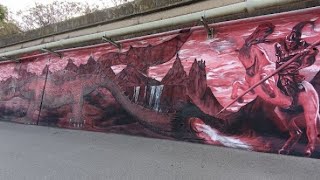 BesArt. The River Museum -Mural 4-: San Jorge y San Miguel contra el mal (Absure 2000)
