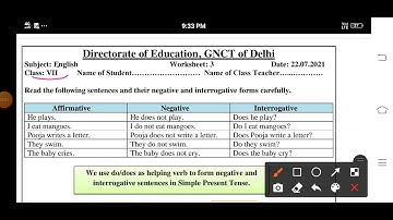 doe worksheet / 22-07-2021 / class - 7th / english worksheet -3 solution / simple present tense