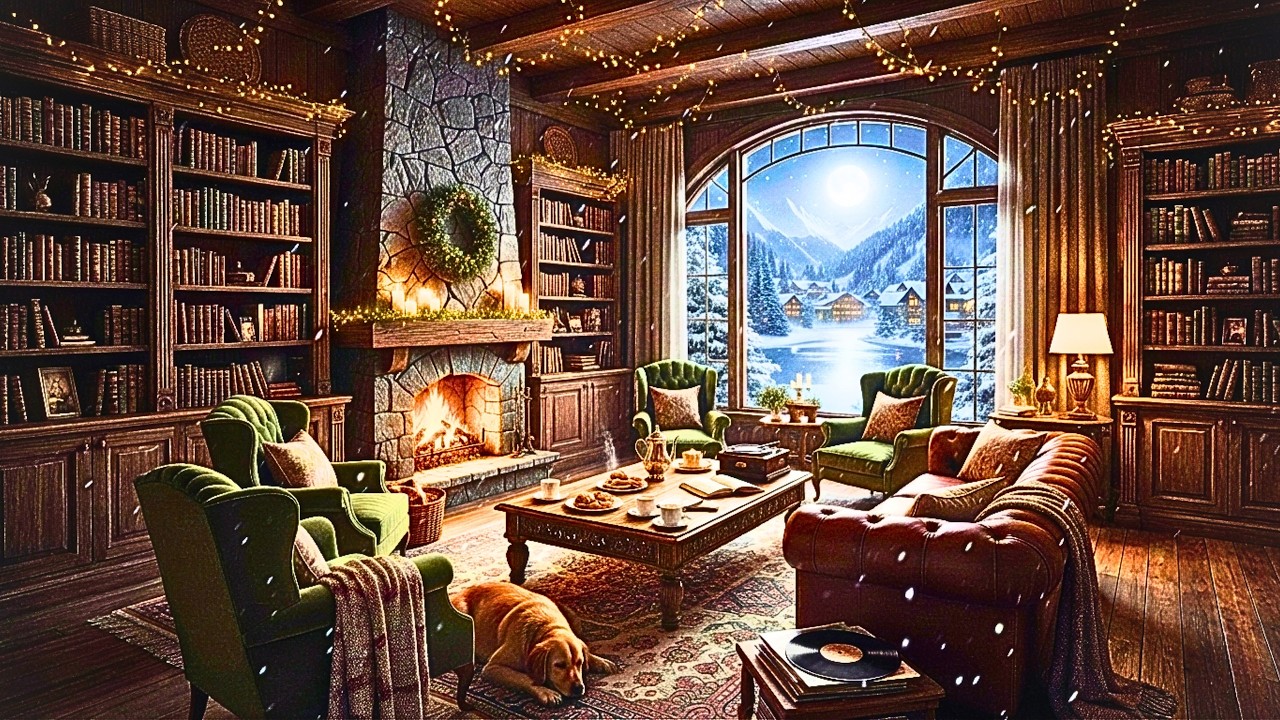 Cozy Library Jazz 📚 Soft Guitar & Piano for Deep Study & Focus | Winter Night Ambience