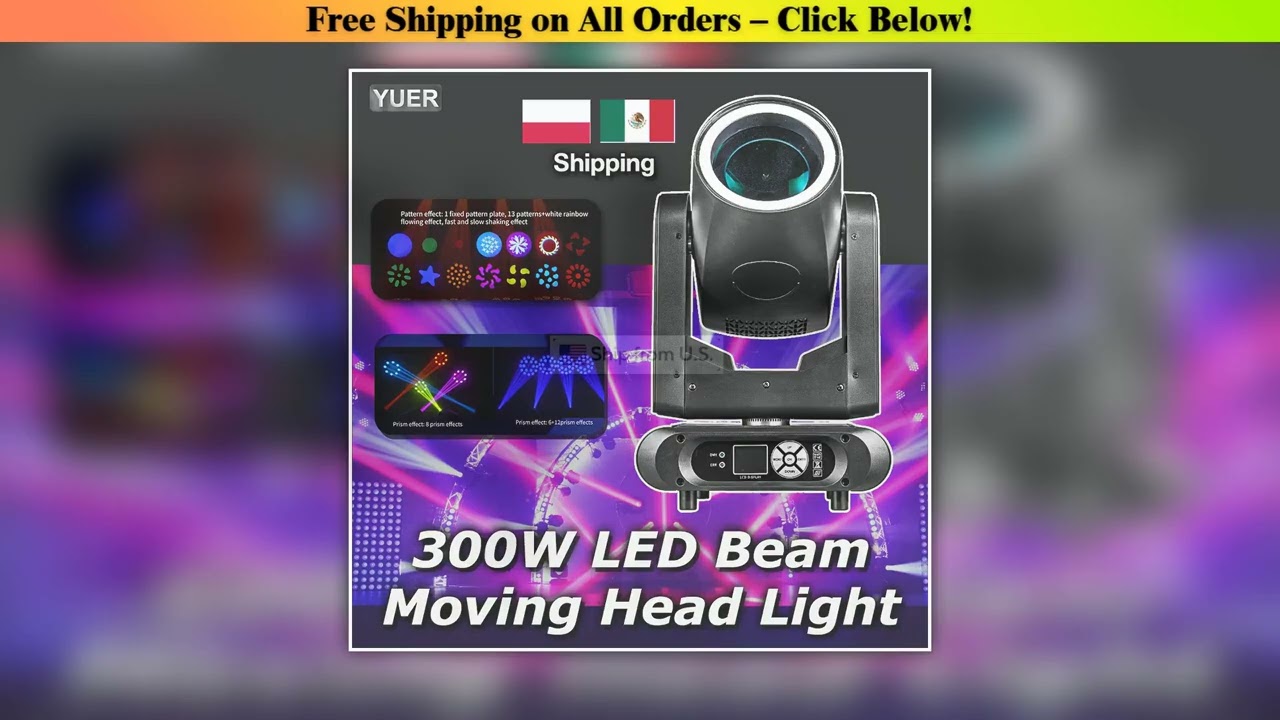 300W LED Beam Moving Head Lighting And Ring With Rainbow Frost Focusing Effect For Wedding Concert