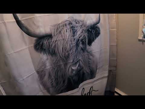 DESIHOM Grey Cute Highland Cow Shower Curtain Set Funny Western Get Naked Shower Curtains for Bathro