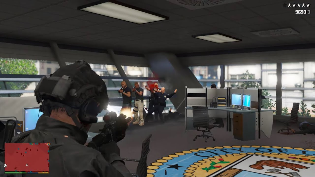 GTA 5 - Mission Row Police Station Massacre + Ten Star Escape - YouTube
