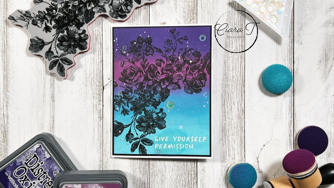 Distress Ink Blended Exquisite A2 Card | Tim Holtz Exquisite Stamp Set ...