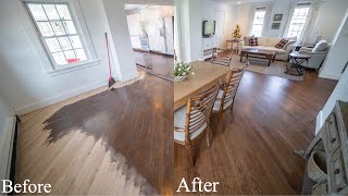 Bona Special Walnut stain on oak hardwood floor. 2 coats of BonaMega Satin on top.