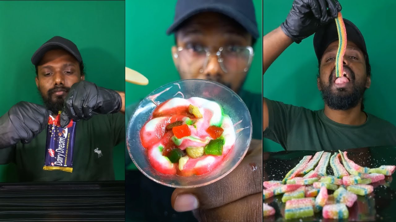watermelon pineapple orange mango jelly candy ice cream mukbang asmr