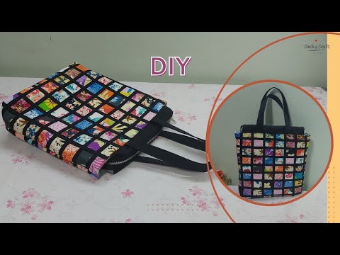 Make a cute zippered tote bag with scrap fabric. Patchwork for ...