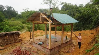 Build a new house  Poor girl building wooden house  Build LOG CABIN in the forest