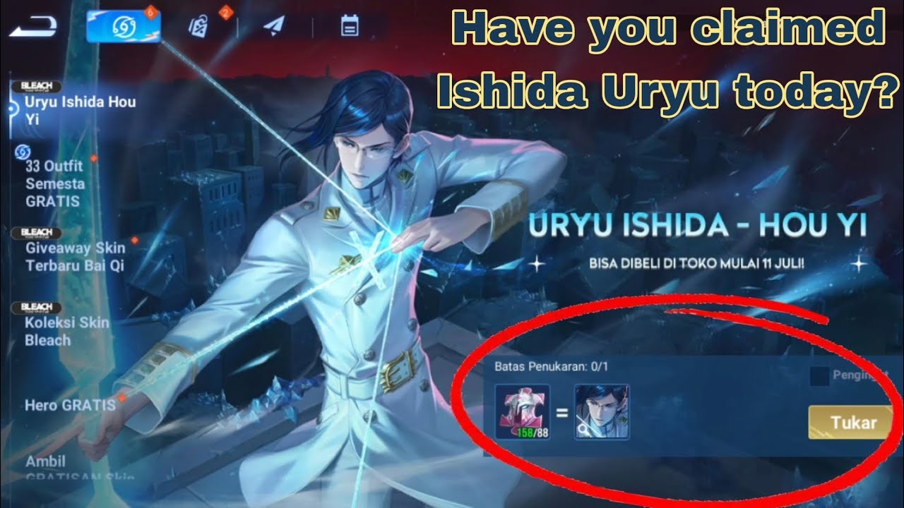 Have you claimed Ishida Uryu today? Free skin collab honor of kings X Bleach 