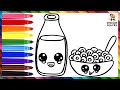 Dibuja y Colorea Una Botella De Leche Con Un Tazón De Cereal 🥛🥣🌈 Dibujos Para Niños