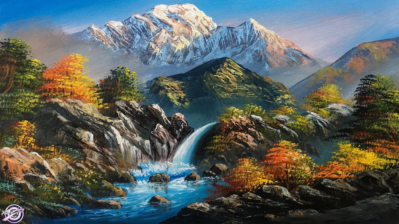 Waterfall Painting Beautiful Acrylic Landscape Painting Nature