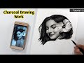 How to draw girl face using Brustro Woodless Charcoal Pencil ✏ | Tutorial - 2