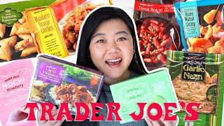 TRYING EVERY TRADER JOE'S ASIAN FOOD PRODUCT! (tteokbokki, orange chicken, garlic naan, mochi, etc)