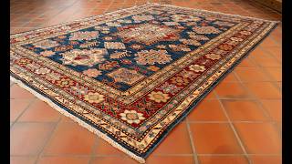 Handmade Afghan Kazak rug in geometric design and vegetable dyed wool - 310335