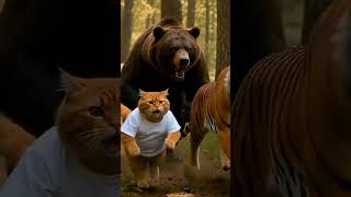 The cat and the tiger trapped the wolf, killed it, roasted it, and ate it 😂🐯🐱