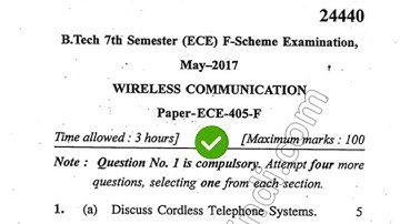 May 2017 Mdu BTech ECE 7th Sem Wireless Communication Question Paper