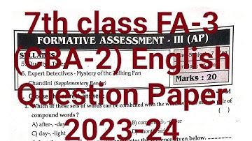 7th class FA-3 (CBA-2) English Question Paper 2023-24 💯✍️ || Formative Assessment 3