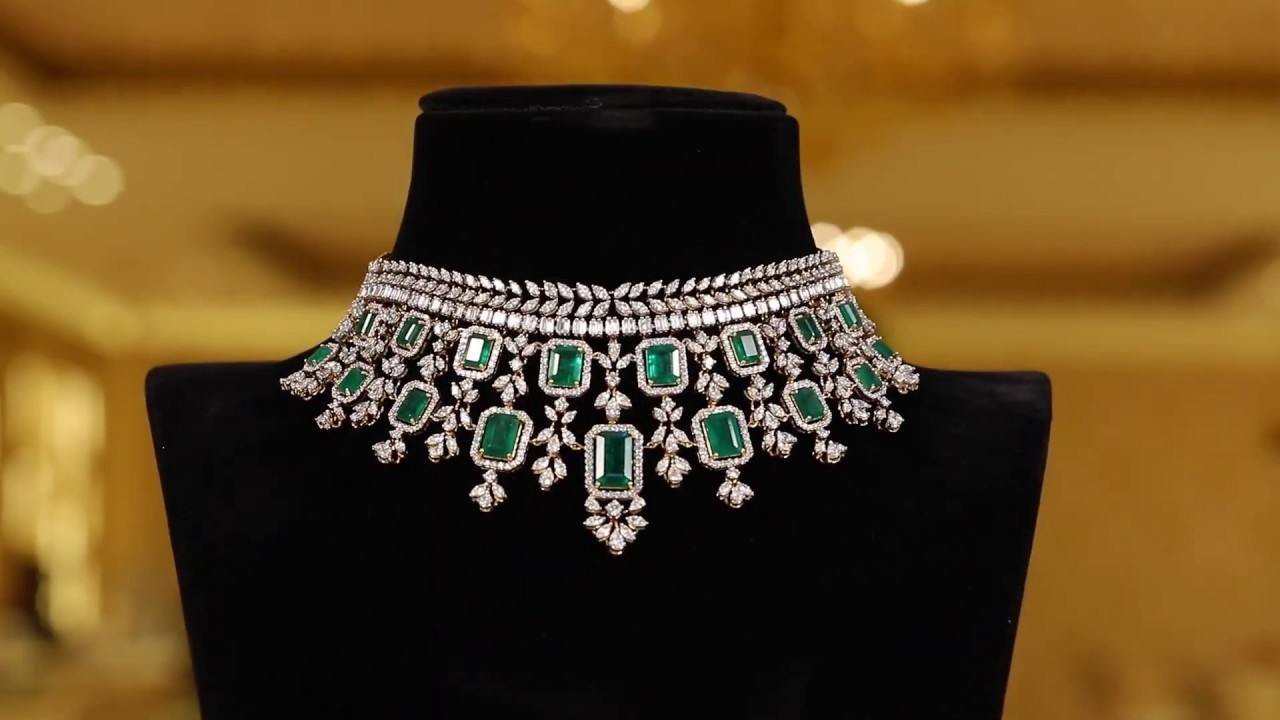 Latest diamond emerald choker designs 