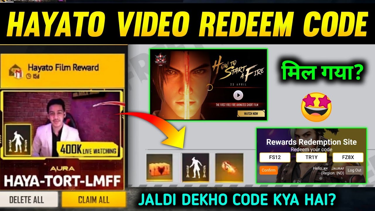Hayato Short Film Redeem Code Free Fire | 24 April Redeem Code | Free Fire New Redeem Code Today