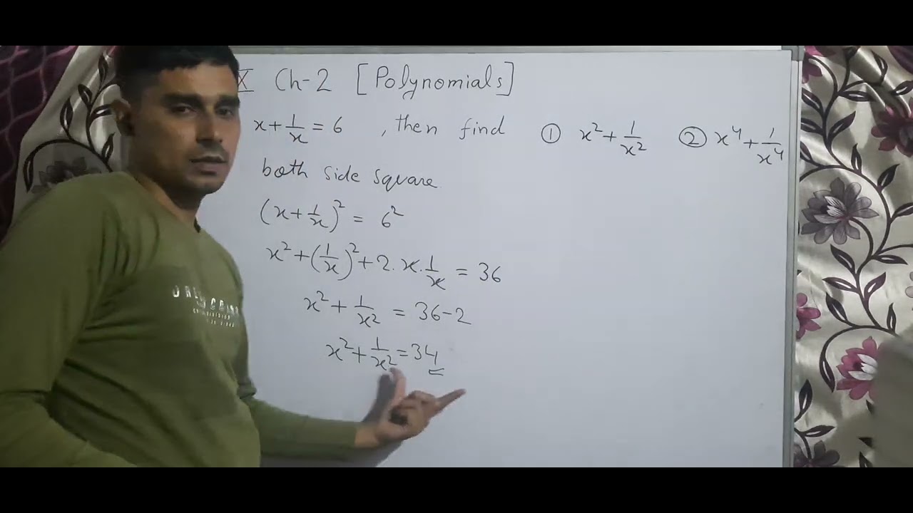 If x + 1/x = 6, then find x^2 + 1/x^2 and x^4 + 1/x^4 - YouTube