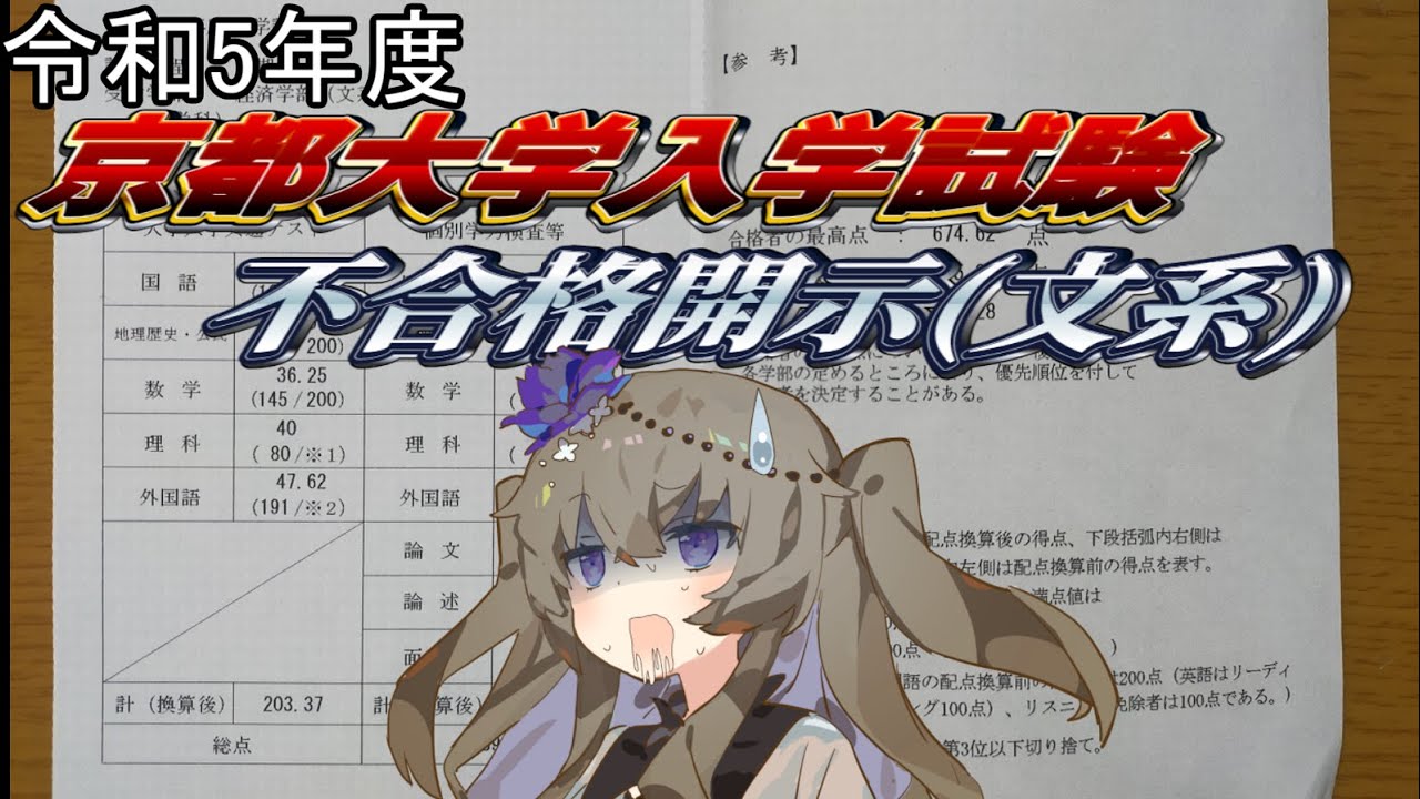 【京大開示祭り】不合格者の令和5年度京都大学入学試験 開示結果（文系） 現役時代の総括、反省及び改善策  浪人/VOICEVOX/冥鳴ひまり 【VOICEVOX大学受験】