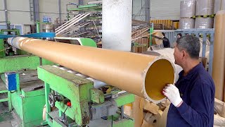 Herstellungsprozess für riesige Papierkerne. Fabrik für Papierröhren