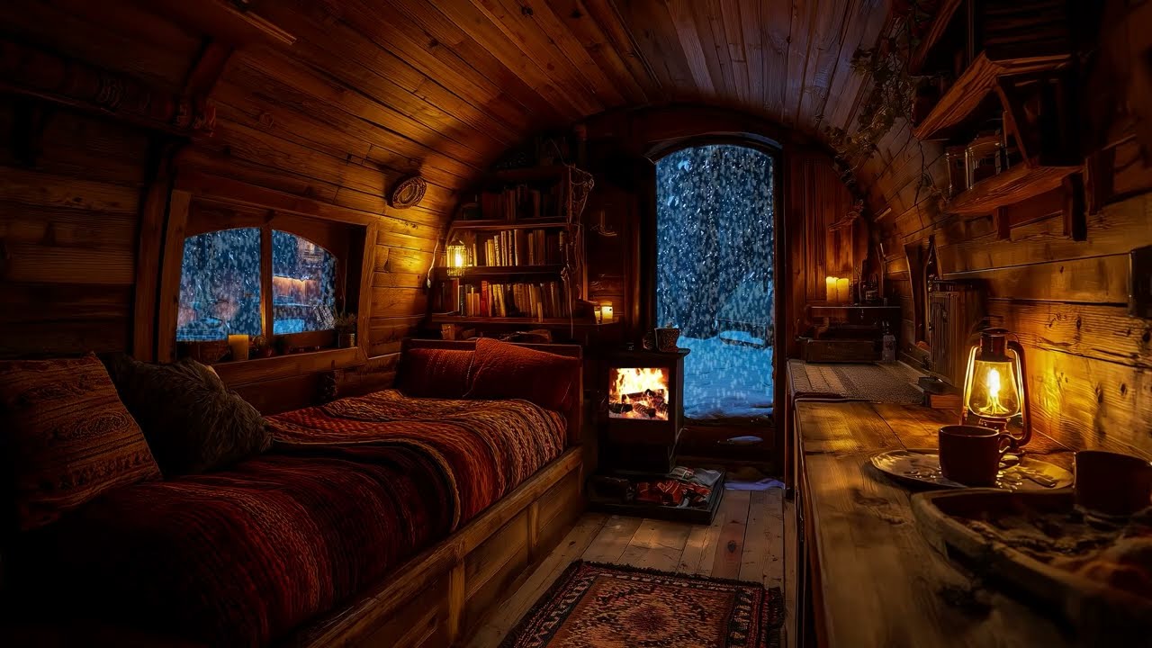 Snowstorm Outside, Cozy Fireplace Inside ❄️ Winter Room Ambience for Rexalation, Resting