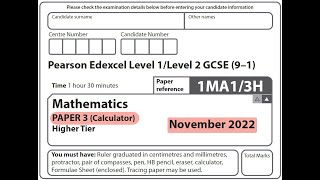 GCSE Mathematics November 2022 - Paper 3H (Calculator)