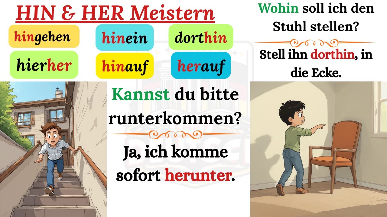 📚 Deutsche Präfixe meistern: Hin & Her | Dorthin, Hierher, Hinauf, Herunter