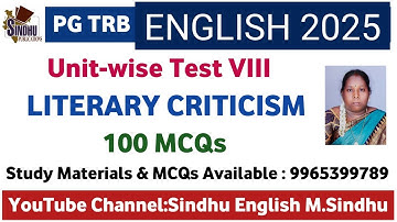 Literary Criticism MCQs Unit-wise Test 8  / PG TRB English Objective Q&A / English Literature MCQs 
