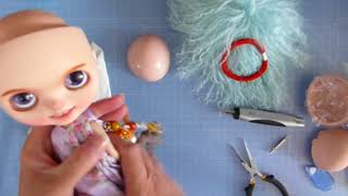 attaching a mohair wig to a blythe doll scalp - customising a blythe doll