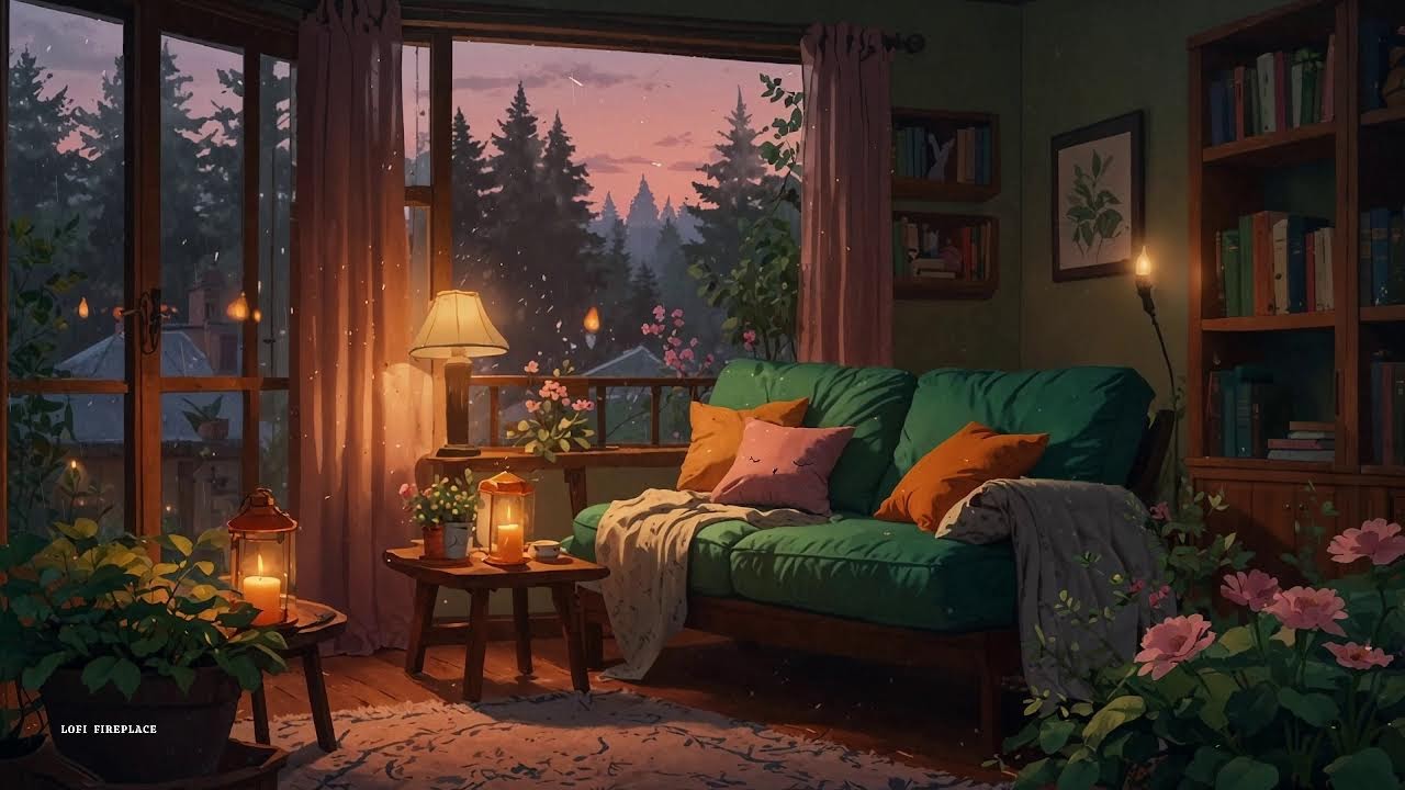 Lofi Fireplace | Rain Sounds in a Cozy Forest Cabin with Fireplace for ...
