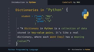 What are the Dictionaries in Python - CodeCraft by MAK