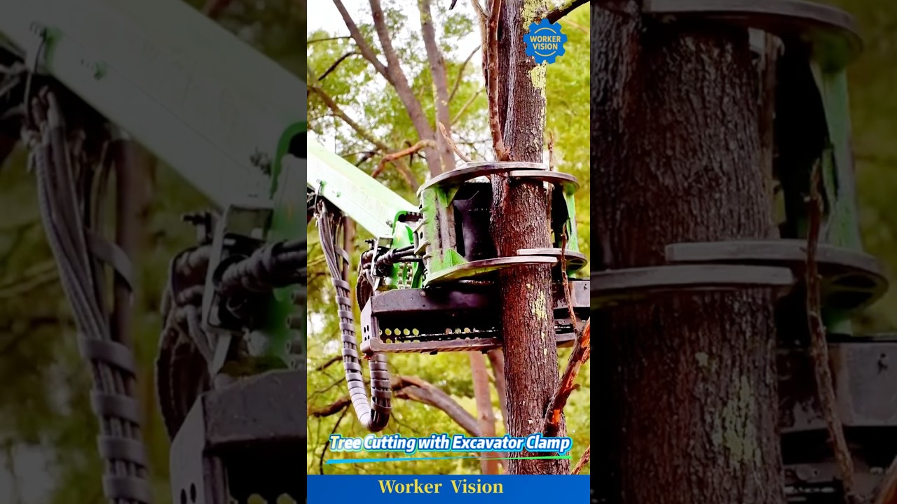 Tree Cutting with Excavator Clamp – Power of Forestry Machines.