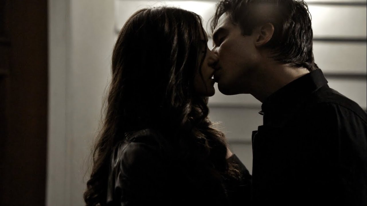 Damon and Elena/Katherine first kiss