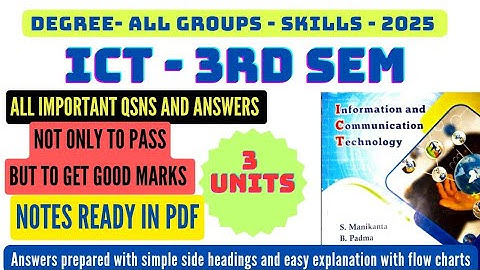 ICT imp qsns with answers notes pdf available #ict #exam #3rdsem skill course explained in telugu