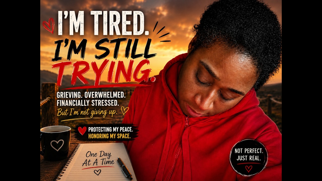 A Black woman lies on green grass looking thoughtfully toward the camera, reflecting on grief, mental health, burnout, healing, and emotional resilience.