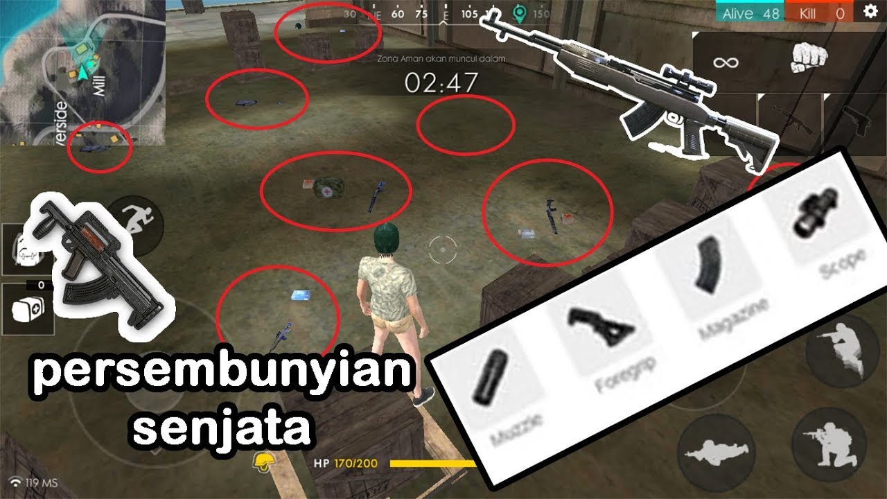 WAWW 4 TEMPAT PERSEMBUNYIAN SENJATA FREE FIRE BATTLEGROUNDS