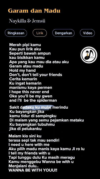 Lirik Lagu : Garam dan Madu - Naykilla & Jemsi #lirikterjemahan #songs #liriklagu #fyp #lirikindo