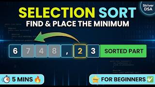 Selection Sort Explained in 5 Minutes | Striver DSA Series for Beginners 🔥 Selection Sort Algorithm Explained In 5 Minutes Easy Dsa Tutorial For Beginners