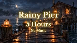 Rain on a Moonlit Pier, Cat Watching the Sea | Soft Rain & Lapping Water for Sleep | 5 Hours screenshot 4
