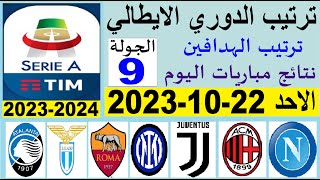 ترتيب الدوري الايطالي وترتيب الهدافين الجولة 9 اليوم الاحد 22-10-2023 - نتائج مباريات اليوم