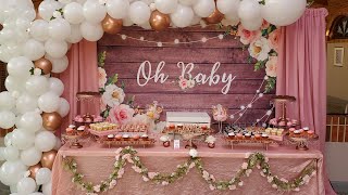 Oh Baby\/Floral Baby Shower Theme w\/Rose Gold,White \& Light Pink w\/Balloon Garland Add-on #ohbaby