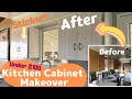 DIY kitchen cabinet makeover with peel & stick wallpaper under $100 check before & after